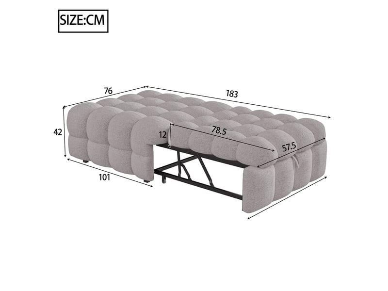 Lit gigogne enfant 70x180 cm, canapé-lit 2 en 1, style minimaliste, tissu teddy gris - Conforama C
