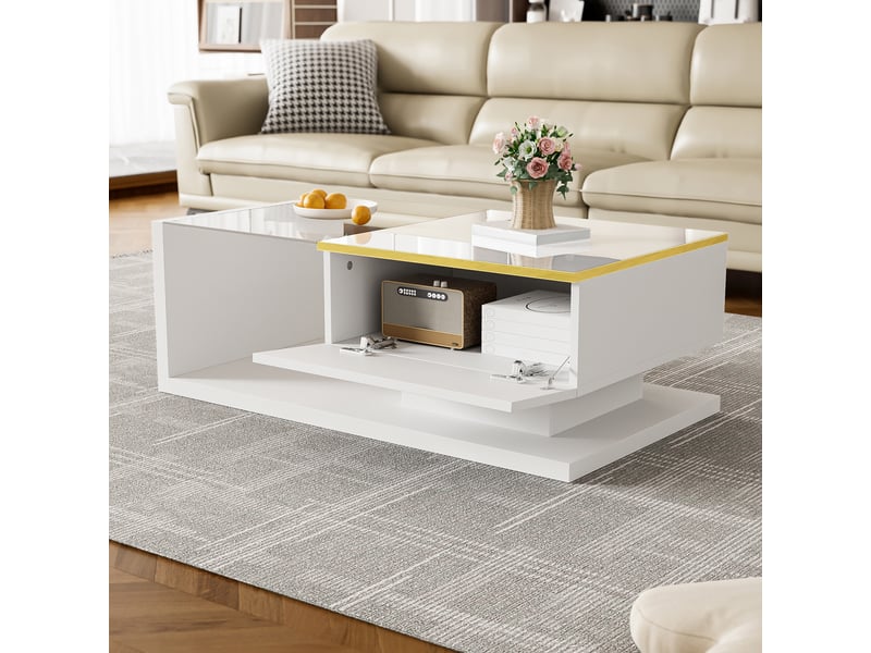  Table basse de 90 cm de long, blanc brillant. Tables d'appoint et tables basses en verre avec éclairage led.  - Conforama D