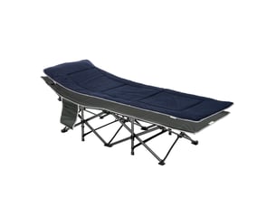 Lit de camp avec coussin, oreiller, poche, sac de transport et cadre en acier, capacité de charge 150 kg, 188 x 64,5 x 53 cm, bleu
