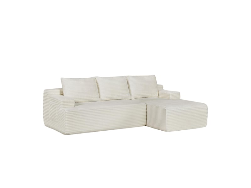  Canapé d'angle compressé en l 238x152x66 cm modulable 3 places, mousse et velours côtelé couleur beige, moderne  - Conforama A