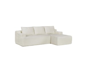 Canapé d'angle compressé en l 238x152x66 cm modulable 3 places, mousse et velours côtelé couleur beige, moderne