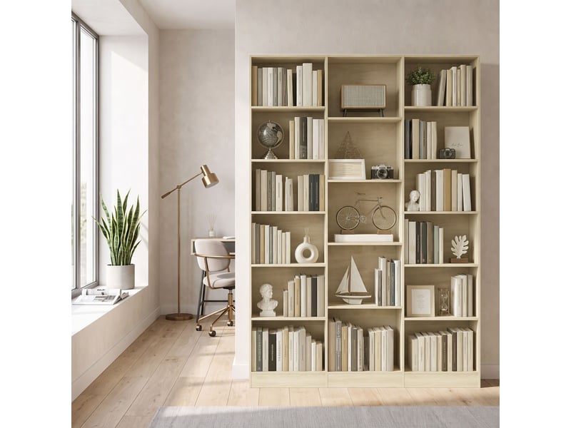 Bibliothèque 6 niveaux, étagère de rangement avec 17 compartiments et étagères réglables, 149 x 23,6 x 188 cm, chêne  - Conforama C