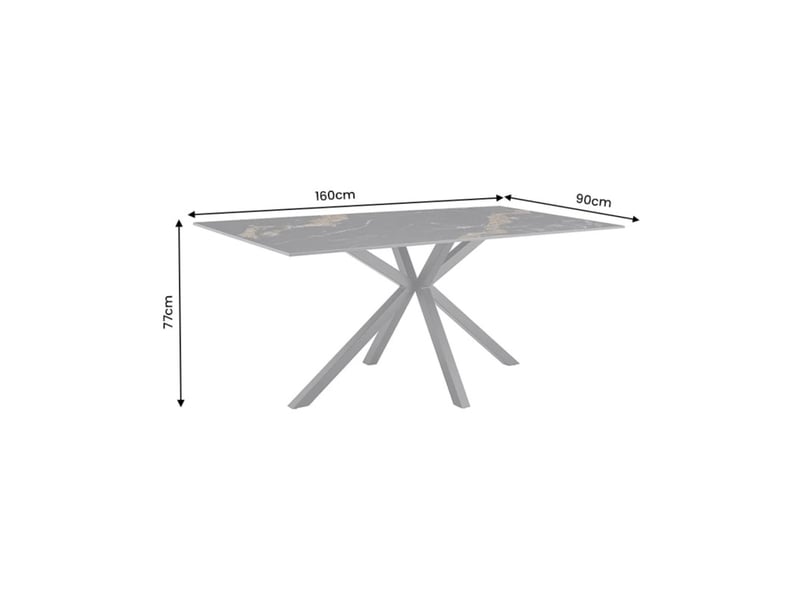  Table solara 160 cm en céramique noire effet marbre sable avec pied étoile – 6 places  - Conforama C