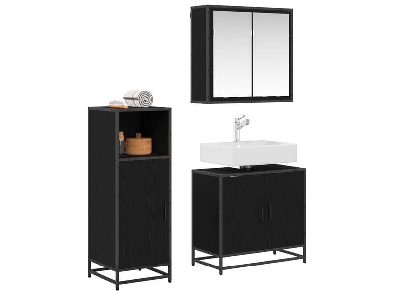  Ensemble de mobilier de salle de bain 3 pc chêne noir cf64340  - Conforama A
