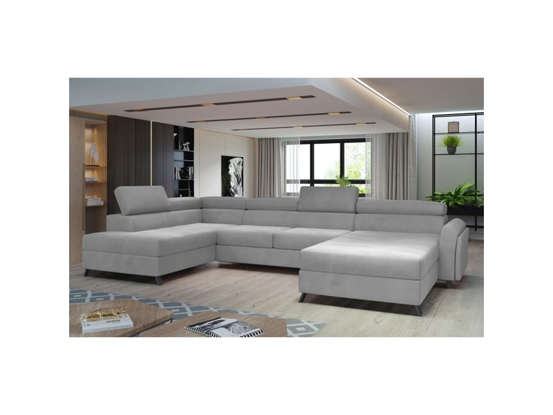  Canapé panoramique gris clair 5 places angle gauche assise profonde 55cm clotis  - Conforama A
