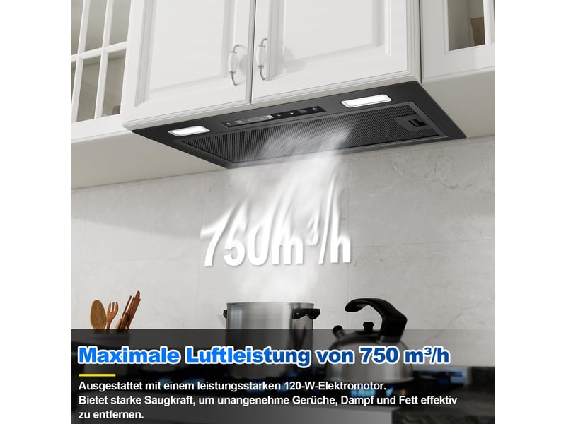 Hotte aspirante encastrable 52 cm noire, 750 m³h, évacuation et recyclage d’air, commande gestuelle et tactile - Conforama E