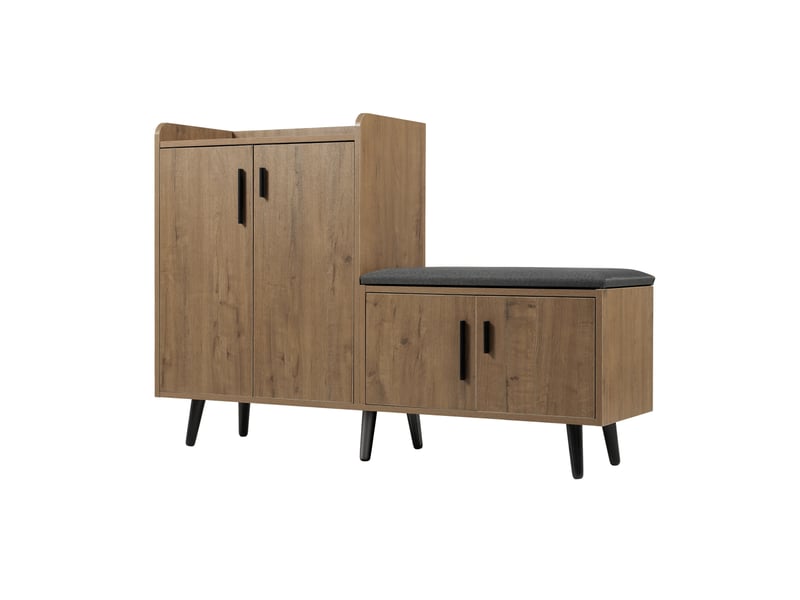  Banc à chaussures 120 x 34 x 82,8 cm naturel en panneau de particules, 4 portes et assise rembourrée confortable  - Conforama D