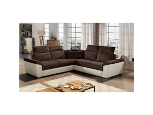 Canapé d'angle réversible fixe MEUBLORAMA  5 places Polyester marron avec coffre de rangement