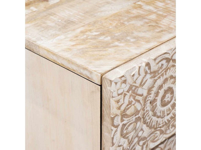 Table de chevet - table de lit blanc 50 x 33 x 60 cm bois de mangue massif - Conforama E