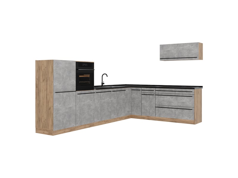  Vicco cuisine en angle, bétonchêne doré, 327 x cm sans plan de travail  - Conforama A