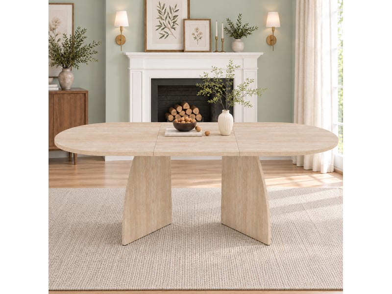  Table à manger extensible 150200 x 90 cm, mdf effet travertin, 6 à 8 personnes  - Conforama E