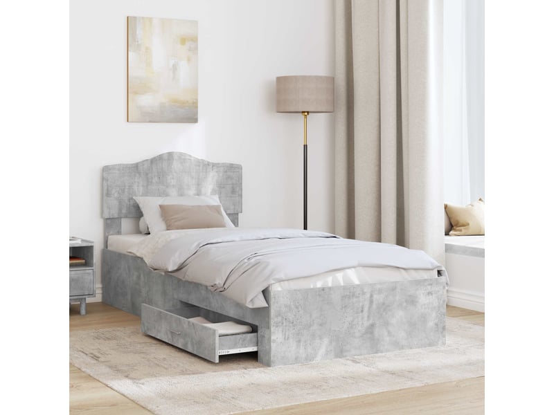  Lit simple- lit adulte -  cadre de lit gris béton 100 x 200 cm bois d'ingénierie  - Conforama B