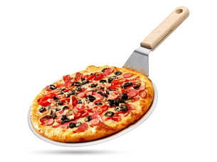 Spatule à pizza 3 en 1 en acier inoxydable de 25 cm avec manche en bois et poussoir à pizza