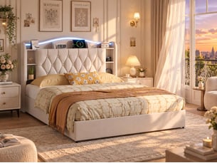 Lit 2 places 160x190 cm coloris beige