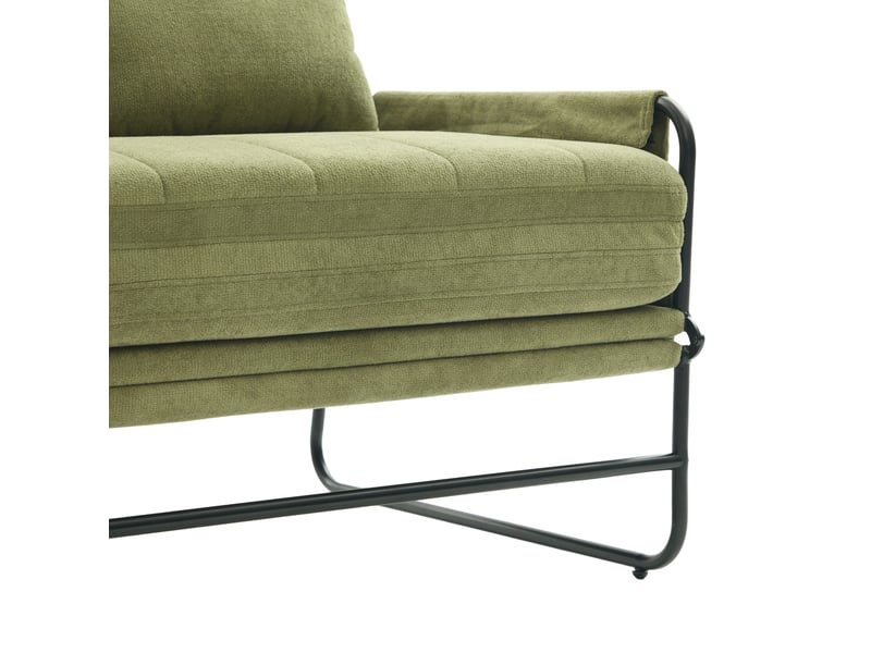  Canapé-lit convertible 2 places 104 x 85 cm – vert olive – poches latérales et cadre métal noir  - Conforama E