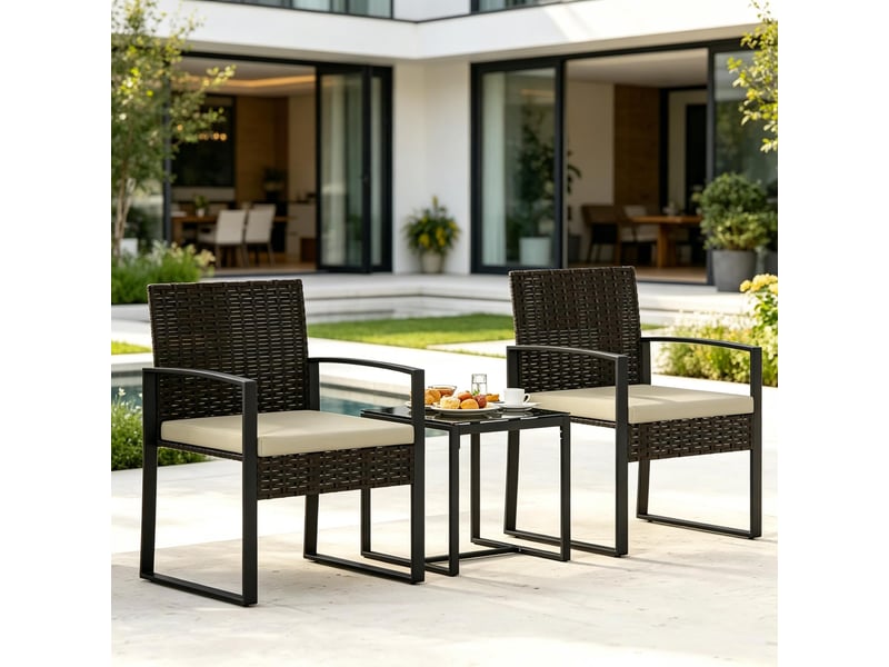  Salon de jardin,40x40x40 cm,2 places avec table,rotin pe,marron et noir  - Conforama B