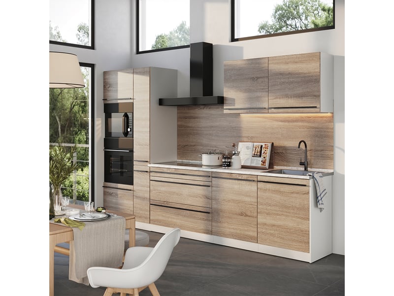  Vicco cuisine, sonomablanc, 310cm plan de travail chêne doré  - Conforama C