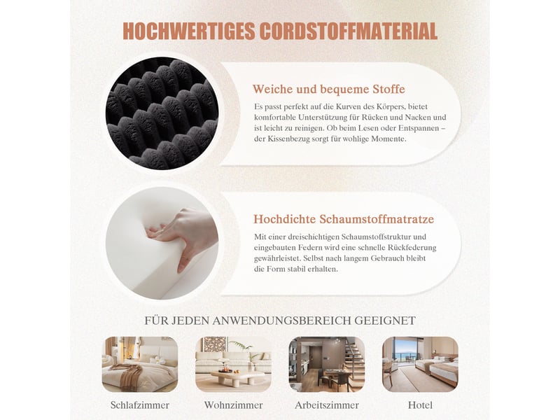 Canapé modulable 4 places en velours côtelé gris foncé avec 2 poufs, coussins et poches latérales - Conforama D