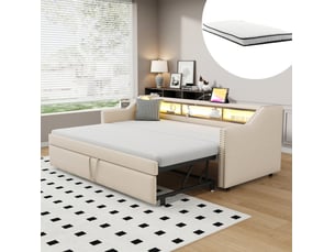 Lit extensible 90x190 cm FLORAGRACE coloris beige
