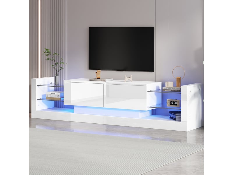  Ensemble meuble tv blanc - haute brillance - éclairage led intégré - dimensions table basse 100x50x40.3cm - Conforama D