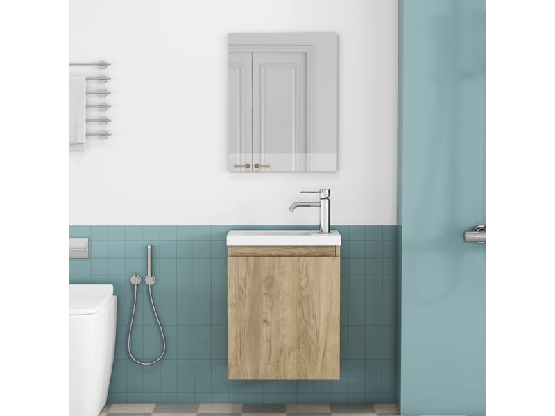 Meuble vasque suspendu 40 cm avec miroir - vasque céramique, meuble sans poignée gain de place - Conforama E