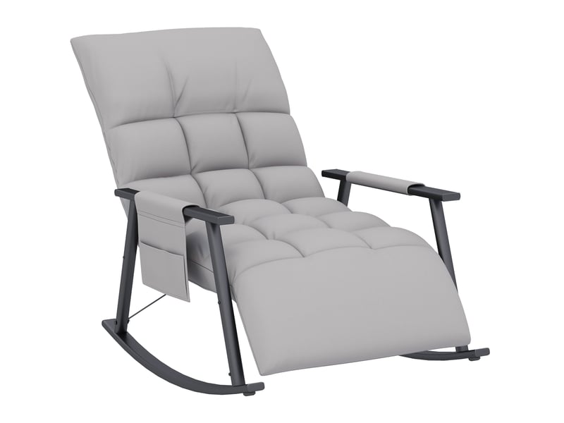  Chaise à bascule relax avec repose-pied 134 x 60 x 70 cm – gris – dossier inclinable et poche latérale  - Conforama A