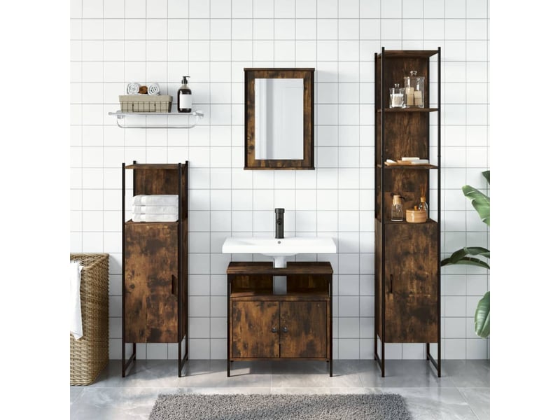 Ensemble de meubles de salle de bain 4 pcs chêne fumé bois cf63858 - Conforama C