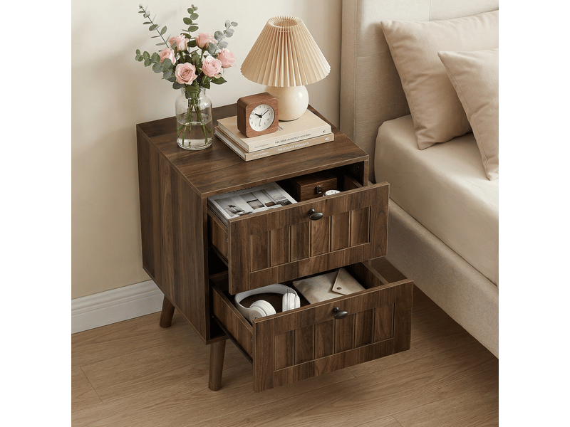  Table de nuit médiévale - design rétro esthétique - deux tiroirs spacieux - pieds en bois massif 43.5x40x58cm - Conforama D