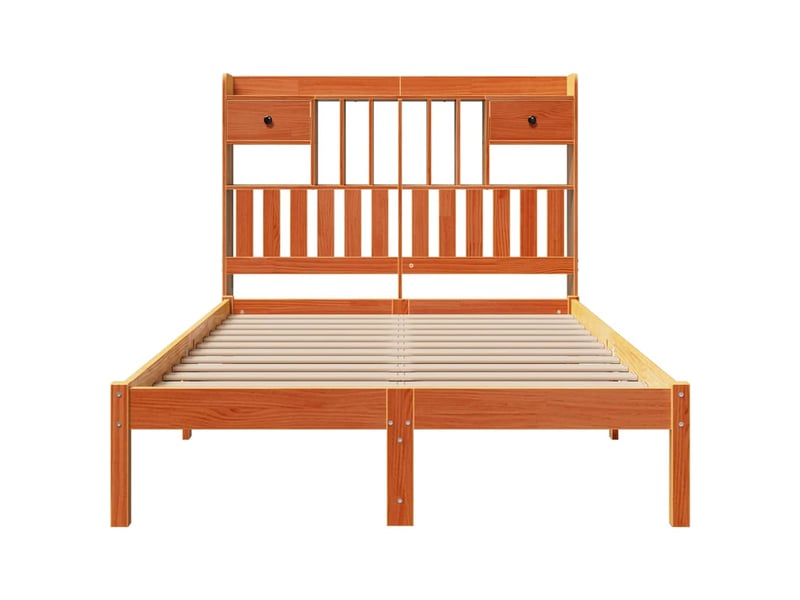  Lit double- lit adulte -  lit bibliothèque sans matelas  marron 135x190 cm pin massif  - Conforama C