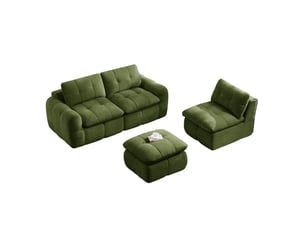 Canapé d'angle modulaire 3 places avec pouf, sans cadre et mousse haute densité, en chenille vert, 264 × 160 × 68 cm