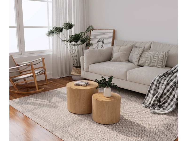  Tables basses imbriquées lot de 2, rondes en bois naturel et mdf, 48 x 48 cm  - Conforama R