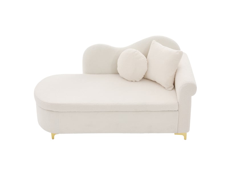  Méridienne de salon de 134 cm avec rangement intégré, tissu effet peau de mouton, dossier ondulé et coussins inclus  - Conforama A