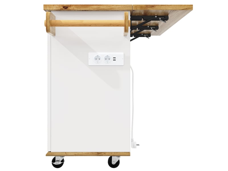  Desserte mobile 134x4674x88 cm avec 2 tabourets et prise électrique blanche  - Conforama R