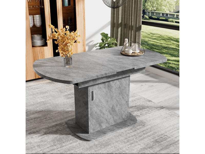 Table à manger ovale extensible 110130x70 cm avec rangement, gain de place, table de cuisine multifonction - effet béton - Conforama C