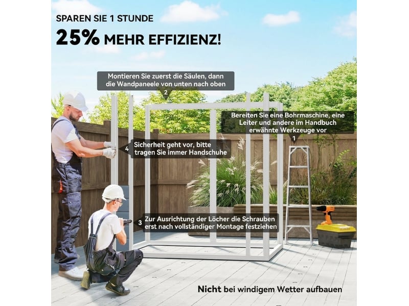  Abri de jardin métal 183x134x210 cm – gris – double porte verrouillable, fenêtre et aération latérale  - Conforama E
