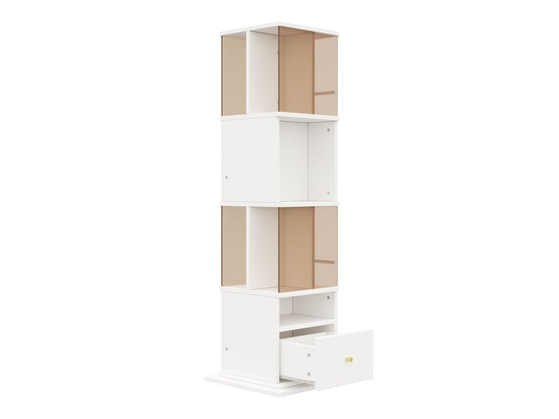  Vitrine pivotante 50x50x160 cm mdf et verre brun blanc avec led et tiroir  - Conforama D