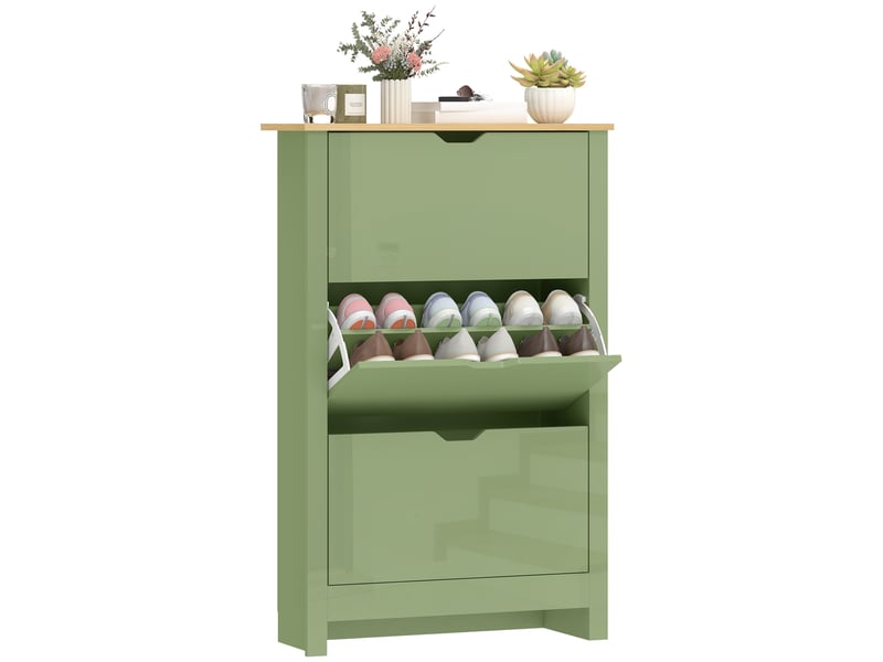 Meuble à chaussures 3 tiroirs basculants vert et naturel 72 x 26 x 112 cm  - Conforama A