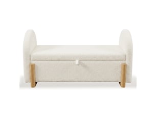 Banquette coffre tissu bouclé blanc avec rangement hydraulique 106x47x61 cm