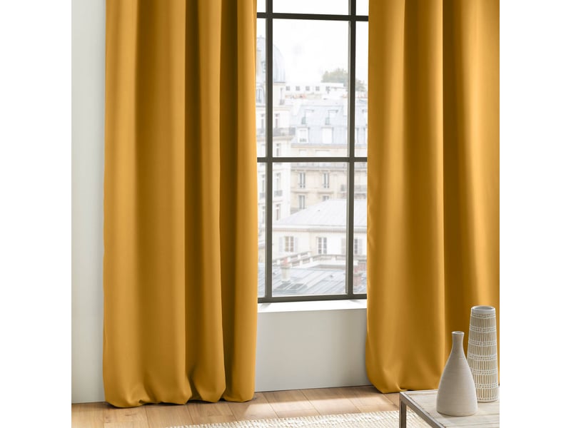  Lot de 2 rideaux à œillets grande hauteur 135 x 280 cm occultants unis occult ocre  - Conforama D