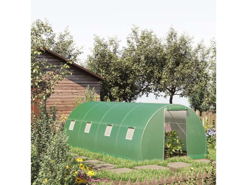  Serre tunnel jardin 18 m², 6lx3lx2h m, 8 fenêtres, porte zippée enroulable, acier galvanisé, pe haute densité, vert.  - Conforama C