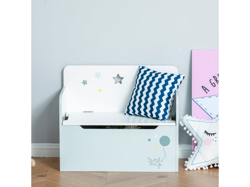  Banc de rangement en bois avec dossier pour enfants de 3 à 6 ans, 60 x 30 x 50 cm, bleu  - Conforama C