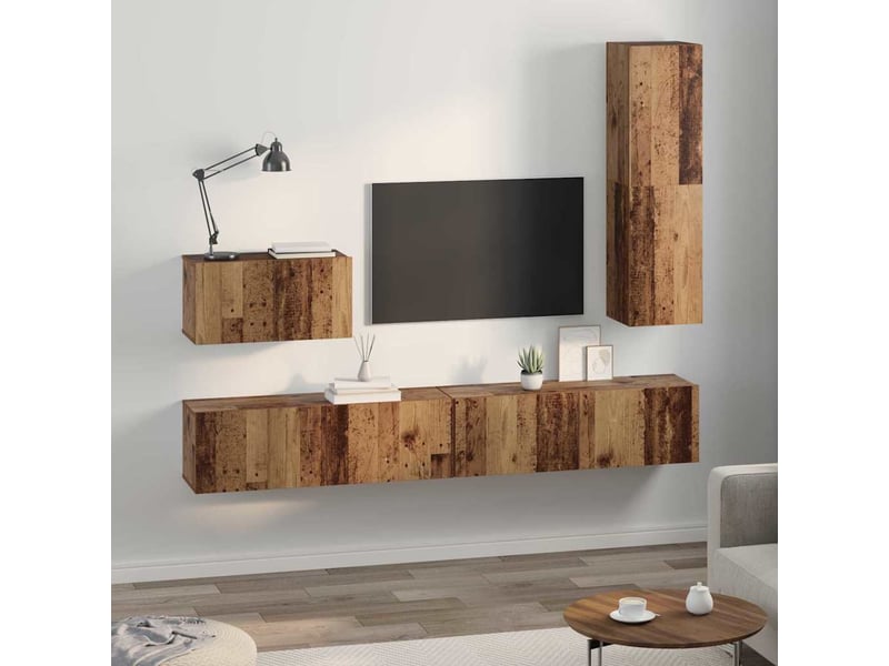 Meuble tv - banc tv - meuble de rangement mural 4 pcs bois ancien bois d'ingénierie  - Conforama D