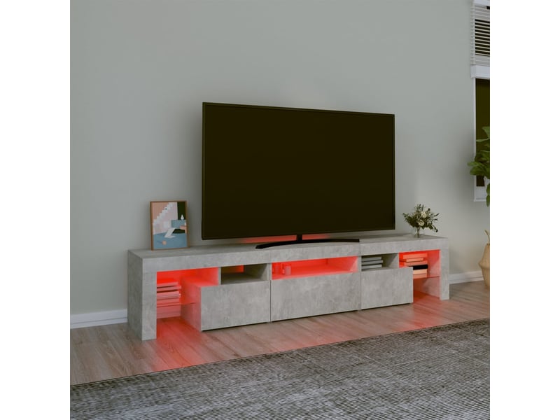  Meuble tv - banc tv - meuble de rangement avec lumières led gris béton 200x36,5x40 cm  - Conforama E