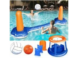 Ensemble de volley-ball gonflable volleyball gonflable piscine toy avec basket-ball hoop volley-ball filet deux balles jeu de natation pour enfants