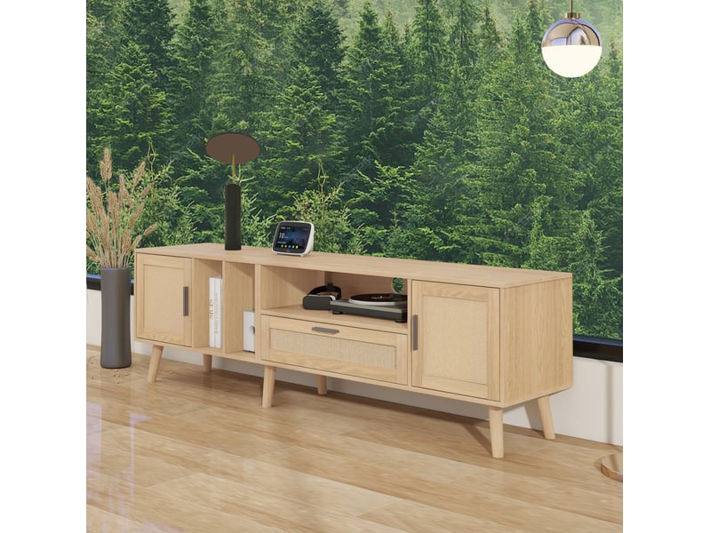  Meuble tv 180 cm en panneaux de particules, 2 portes, 1 tiroir, chêne clair  - Conforama E