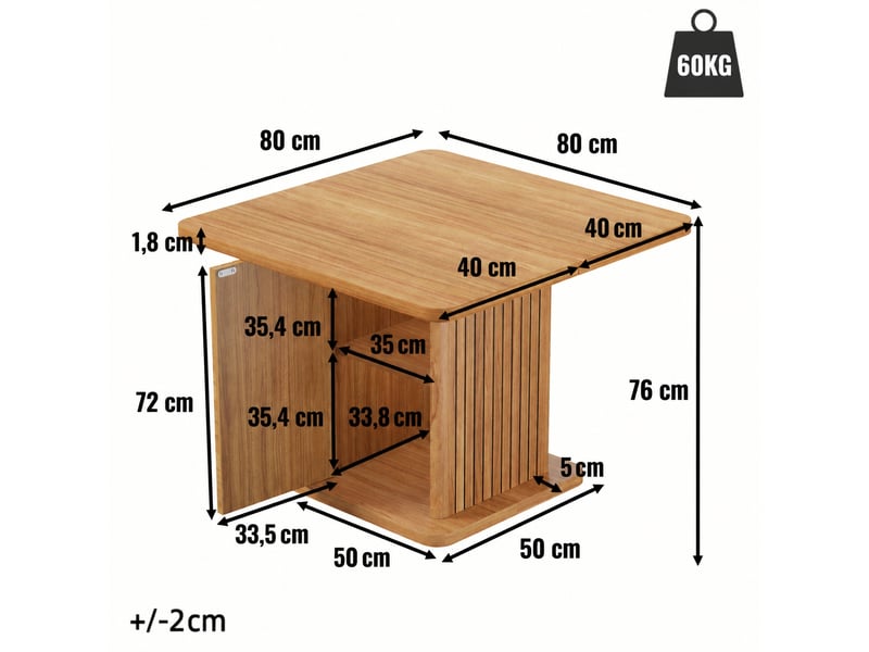  Table à manger carrée 80x80 cm avec rangement intégré, finition bois brun foncé, 4 personnes  - Conforama C