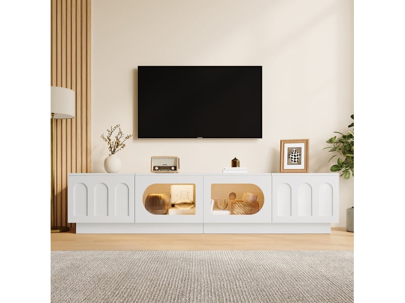 Meuble tv 4 portes avec led contrôlée par application 200x40x42 cm blanc - Conforama W