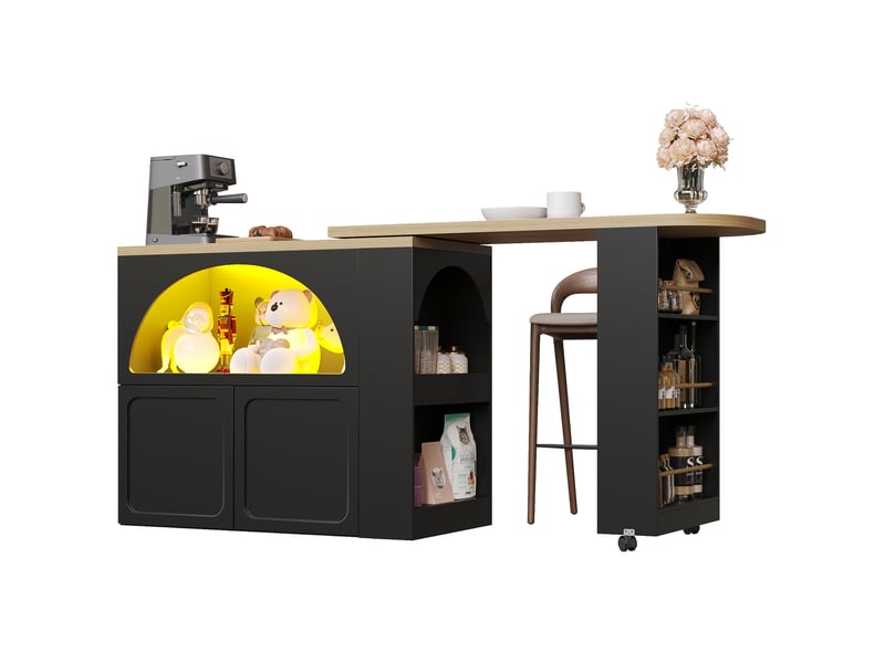  Table de bar extensible avec rangements et led noir 135-205x39x100 cm N620BZ251006B - Conforama B