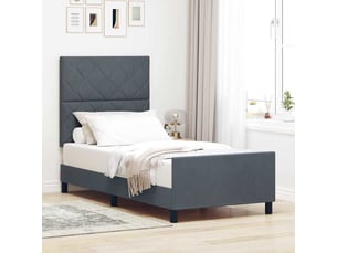 Lit simple, lit à ressorts avec tête de lit gris foncé 90 x 190 cm velours