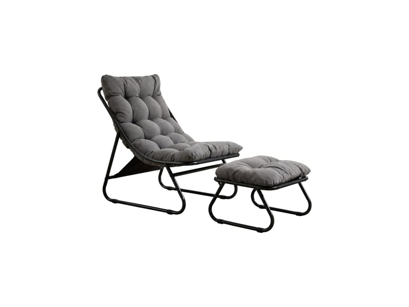  Fauteuil de jardin avec repose-pieds,65x78x86 cm,avec coussins,acier,noir et gris  - Conforama D